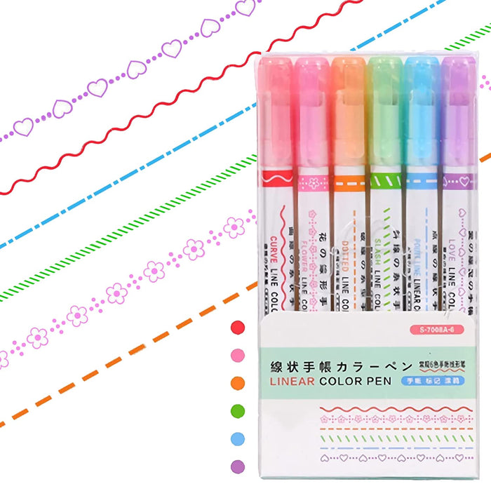 Pack Of 6 Linear Roller Highlighter Pen