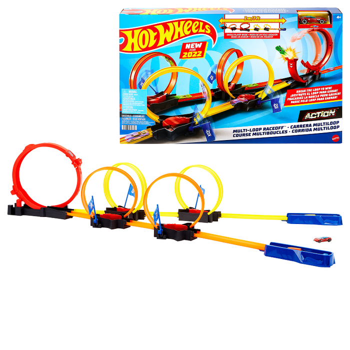 Hot Wheels Track Multi-Loop Race Off Playset with 1 Car HDR83