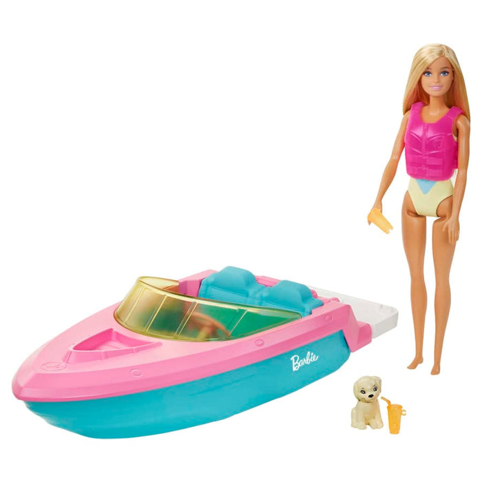 Barbie Doll And Boat With Puppy And Accessories