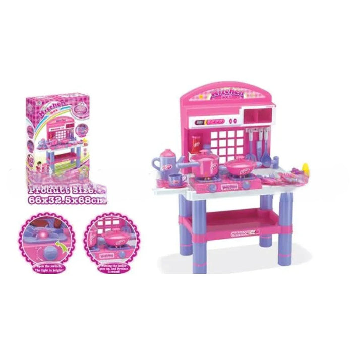 Pink kitchen Set For Kids with Light & Sound