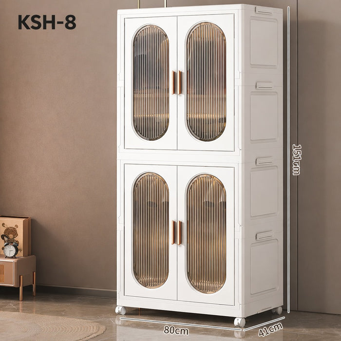 Vertical Striped - Glass Shape Door Wardrobe