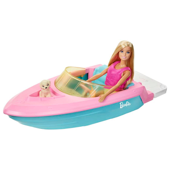 Barbie Doll And Boat With Puppy And Accessories
