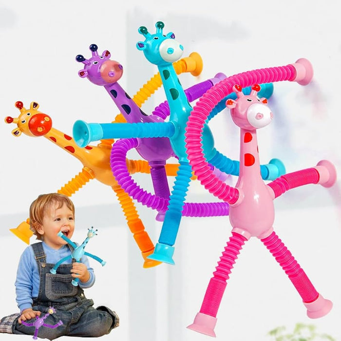 Giraffe Suction Robot Toy Funny Pop Tubes Stress Relief Sensory Toy with Lights
