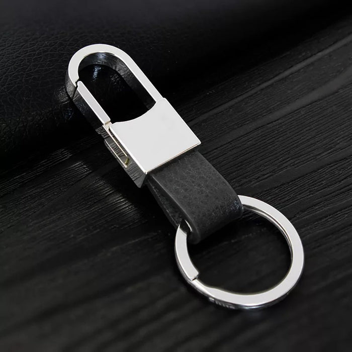 Creastive Mens Black Leather Strap Key Ring