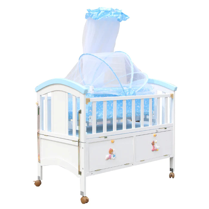 2 in 1 Wooden Baby Cot with Mosquito Net