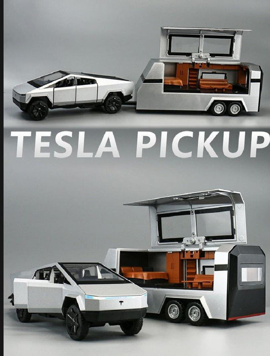 Diecast Tesla Pickup Truck with RV Trailer
