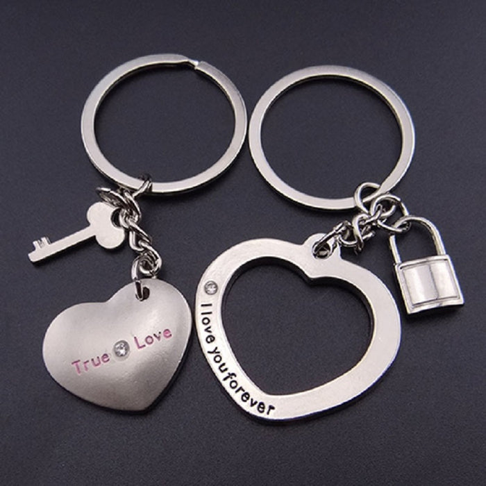 Pair of Love Heart Lock Key Chain Ring Key Ring