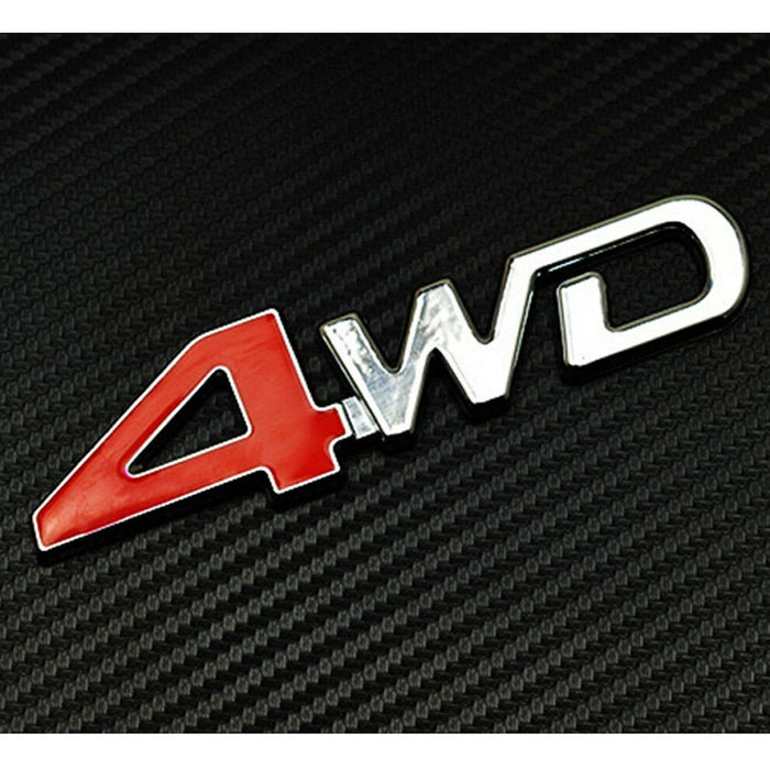 3D 4WD Logo Red & Silver Chrome Sticker Metal
