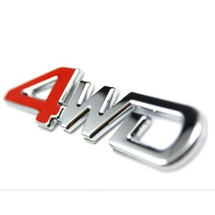 3D 4WD Logo Red & Silver Chrome Sticker Metal