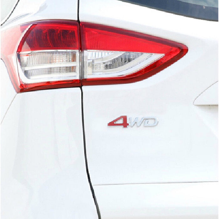 3D 4WD Logo Red & Silver Chrome Sticker Metal