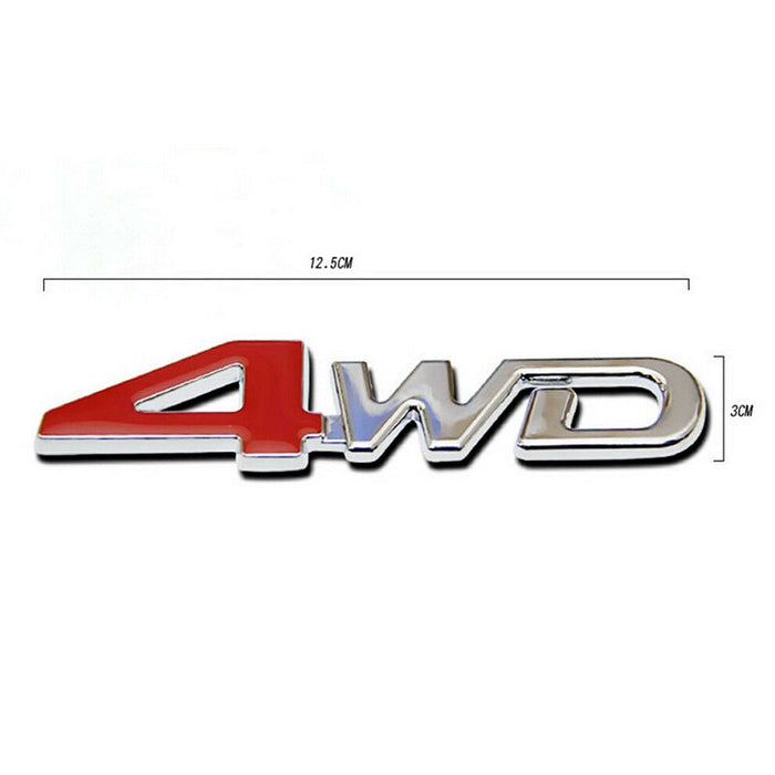 3D 4WD Logo Red & Silver Chrome Sticker Metal