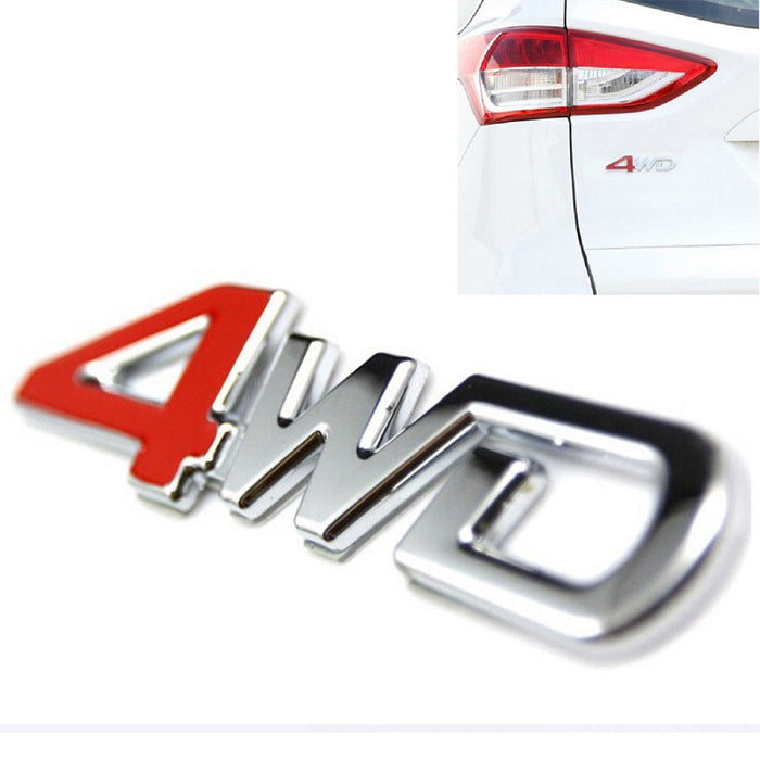 3D 4WD Logo Red & Silver Chrome Sticker Metal