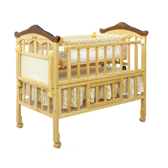 Premium Luxury Baby Wooden Bed Cot with Wheels