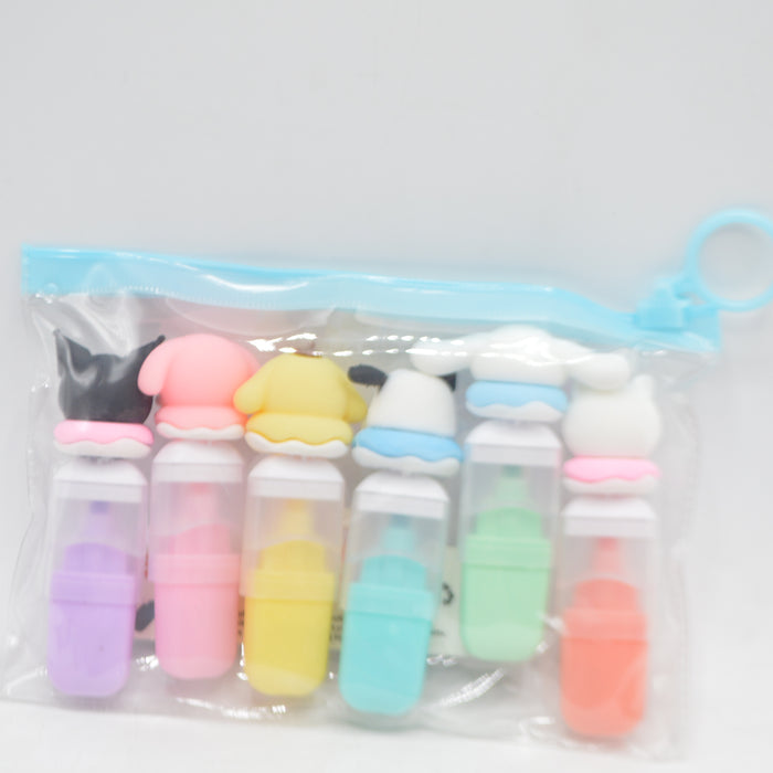 Mini Cartoon Theme Highlighters 6 Pieces