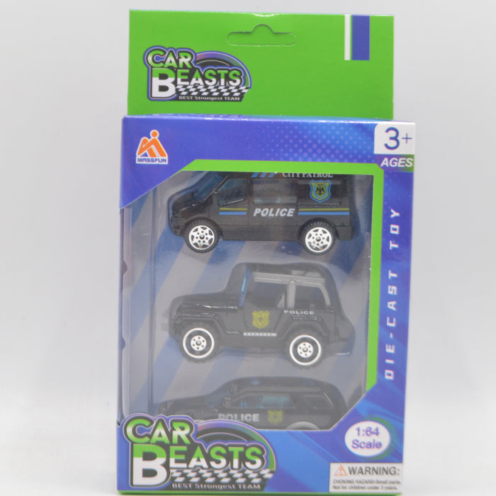 Diecast Police  Car Beasts 3 Pieces