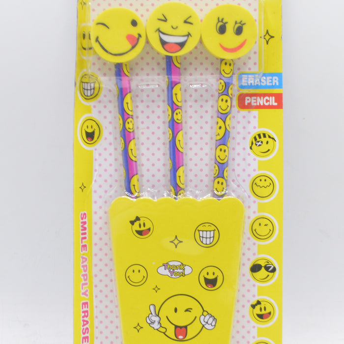 Cute Smile Face Eraser with Pencils