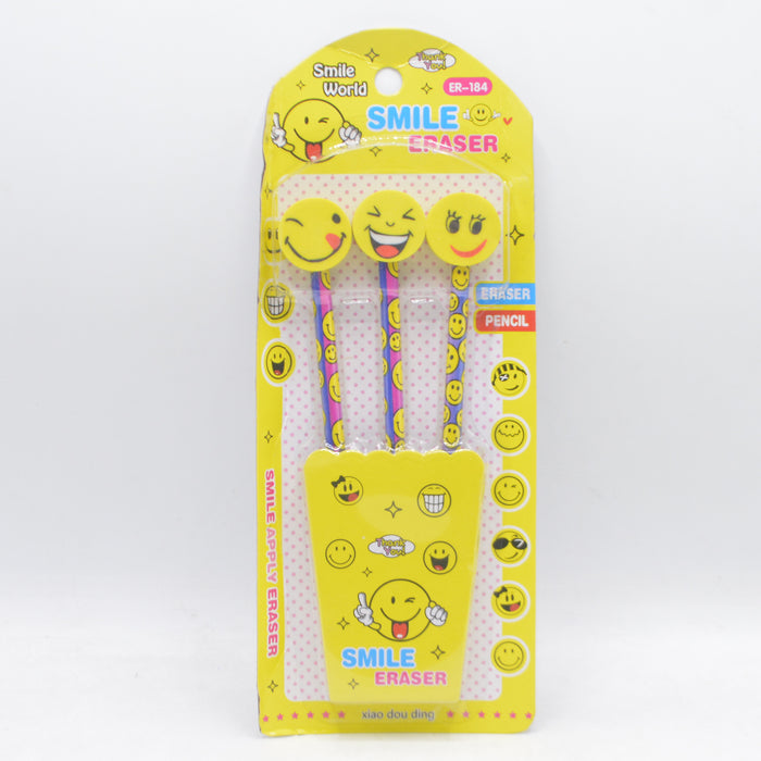 Cute Smile Face Eraser with Pencils