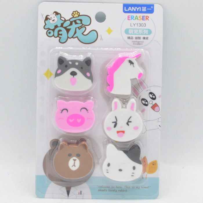 3D Animal Theme Eraser Pack Of 6
