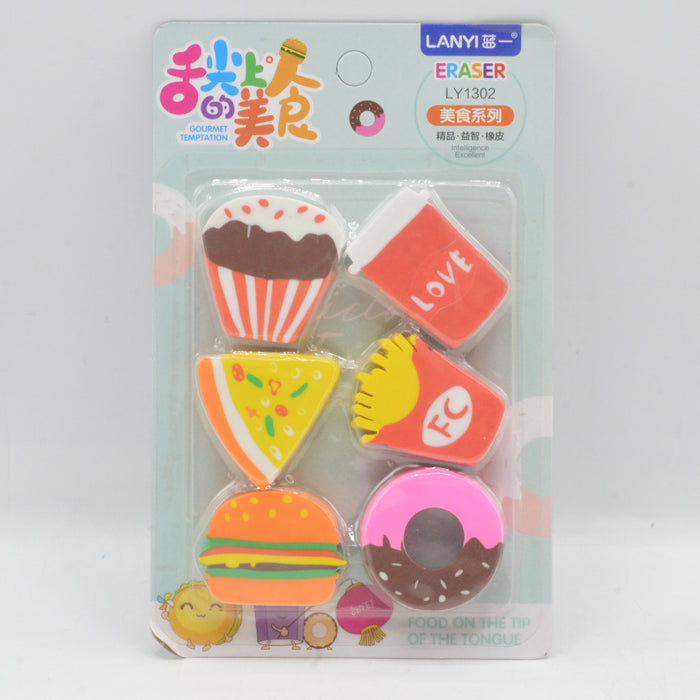 3D Fast Food Theme Eraser Pack Of 6