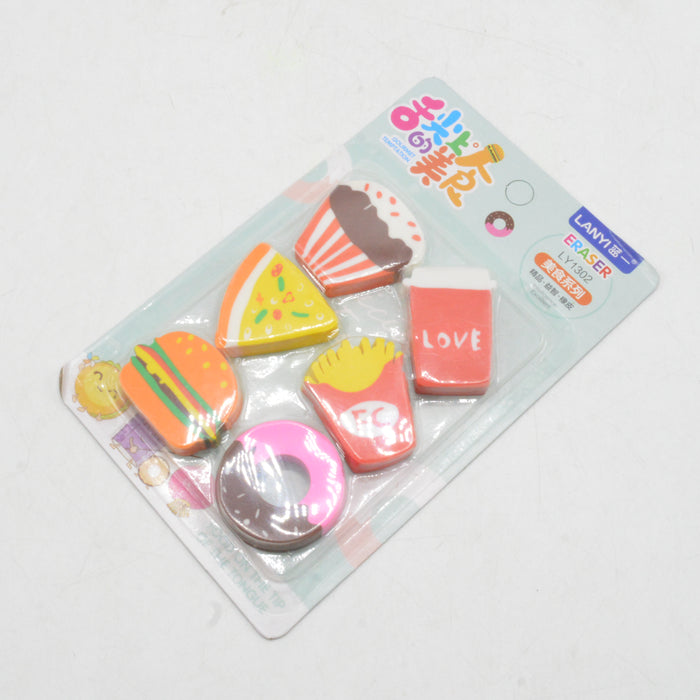 3D Fast Food Theme Eraser Pack Of 6