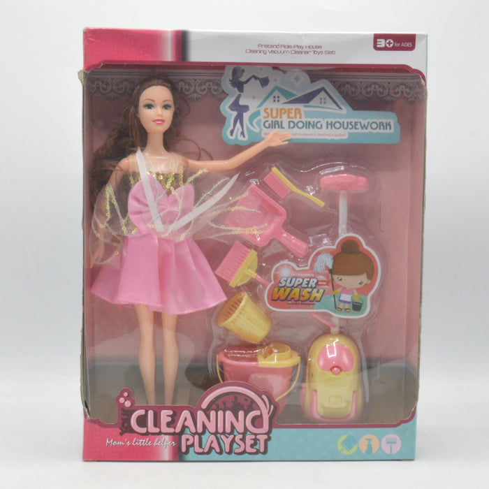 Beautiful Doll with Cleaning Playset