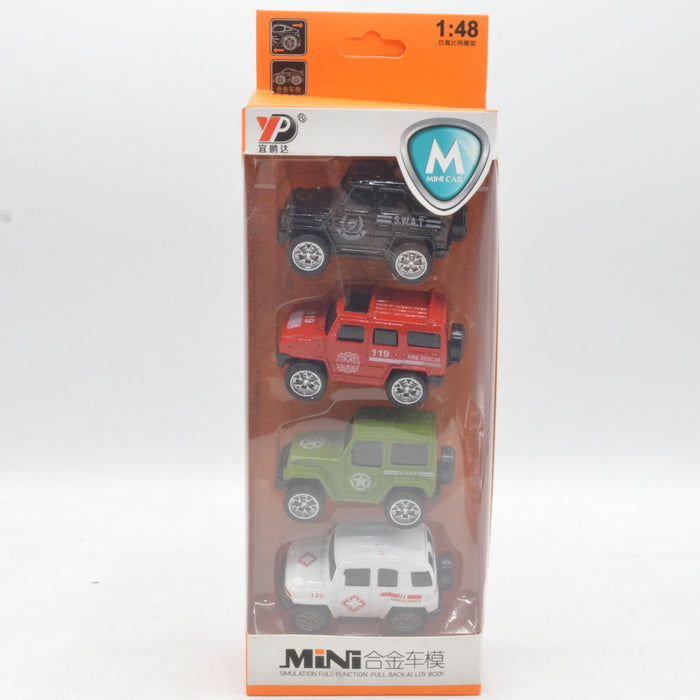 Diecast  Metal Body Mini Jeep Pack of 4