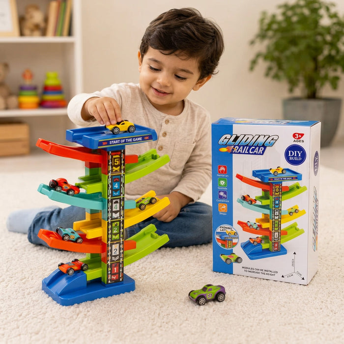 Gliding Railcar Track Ramp Toy Set