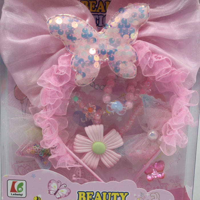 Pink Butterfly Hair Band & Bracelet Set