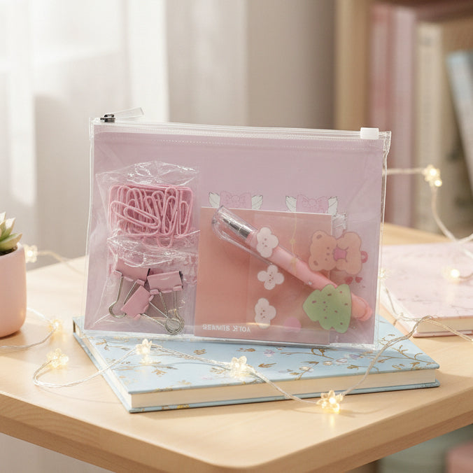 Kawaii -Style Transparent Document Bag
