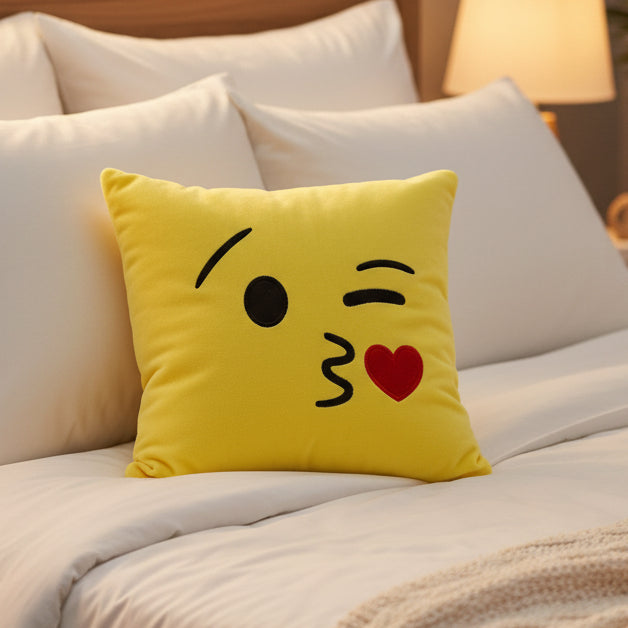 Wink Below Heart  Kiss Emoji Pillow