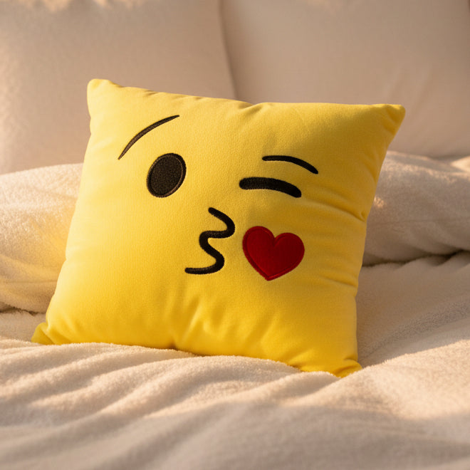 Wink Below Heart  Kiss Emoji Pillow