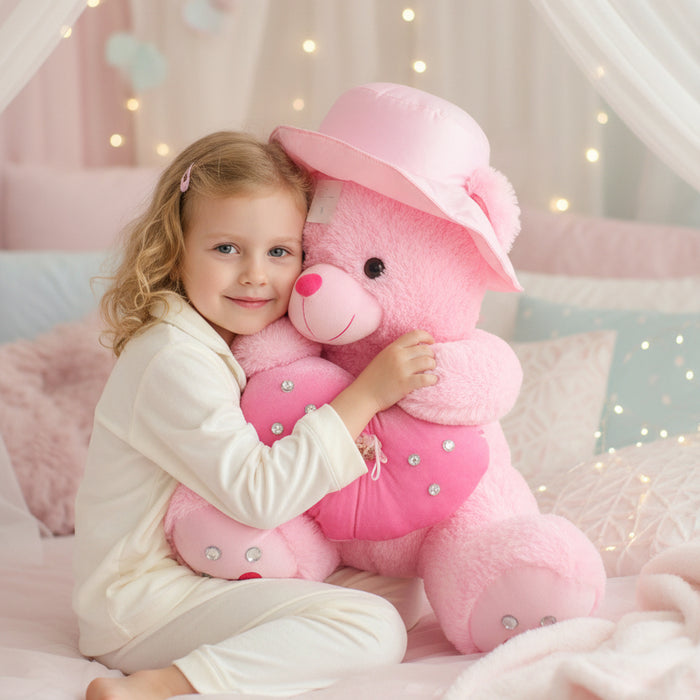 Pink Heart Cute Plush Hat Teddy