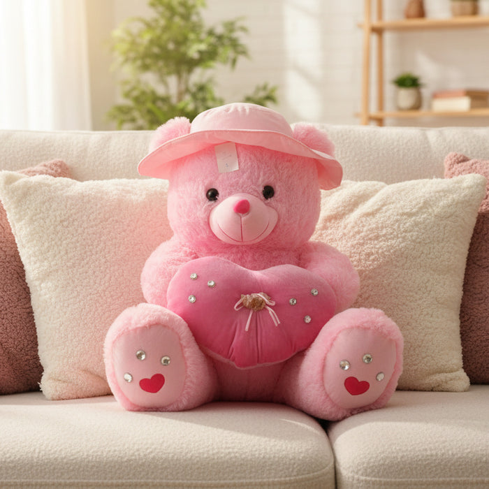 Pink Heart Cute Plush Hat Teddy