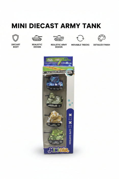 Diecast Mini Military Tank Pack of 4