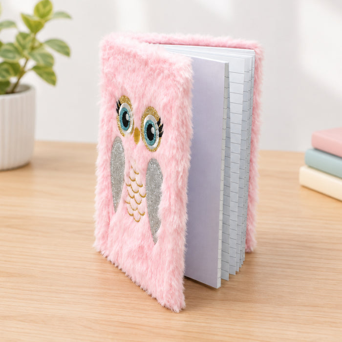 Glitter OWL Theme Pink Plush Diary