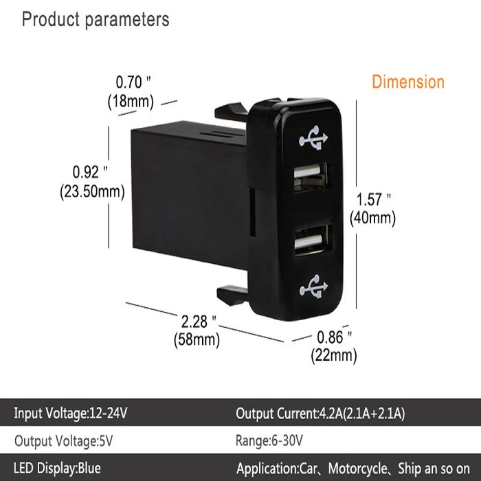 Dual USB Charger 2.1 A for Toyota