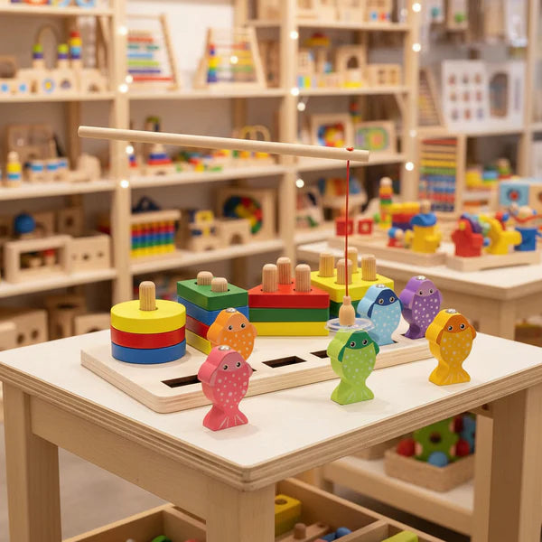 Wooden Shape Sorter & Fishing Game