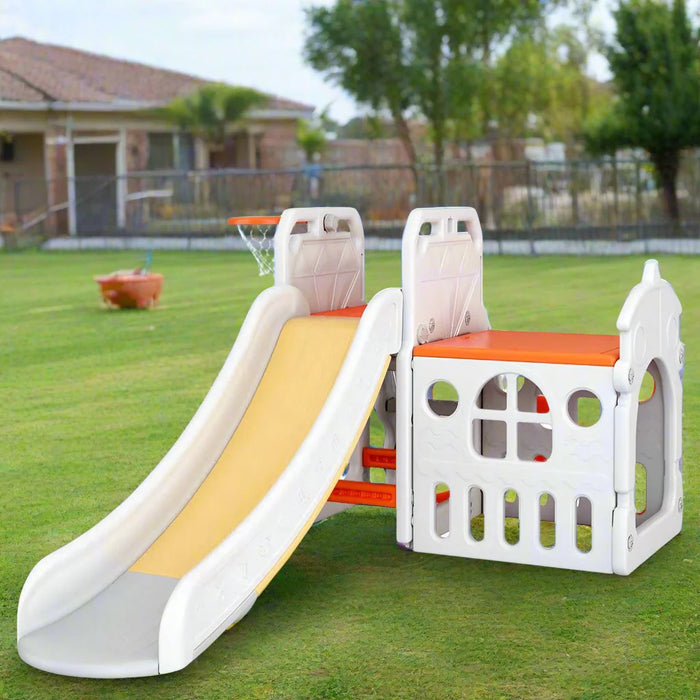 Kids Slide Swing with Basket Ball Stand