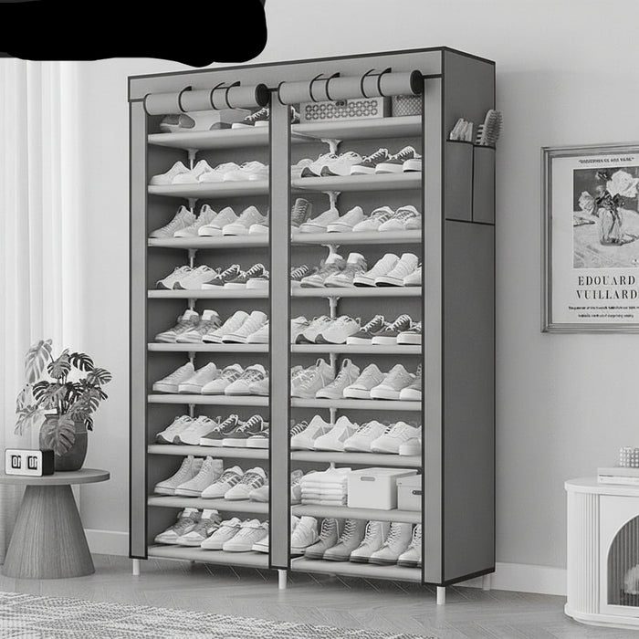 Portable Double-Row Fabric Shoe Rack