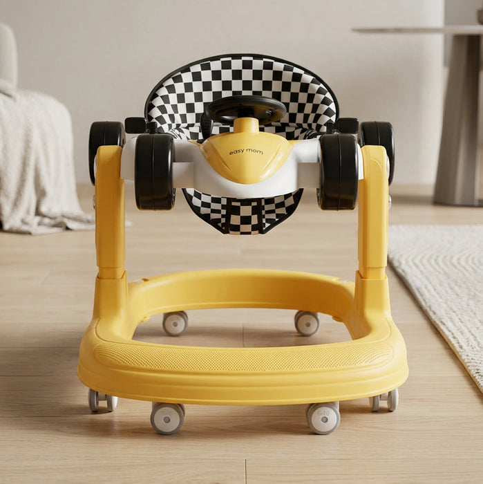 Yellow Car Style Walker with Steering Wheel