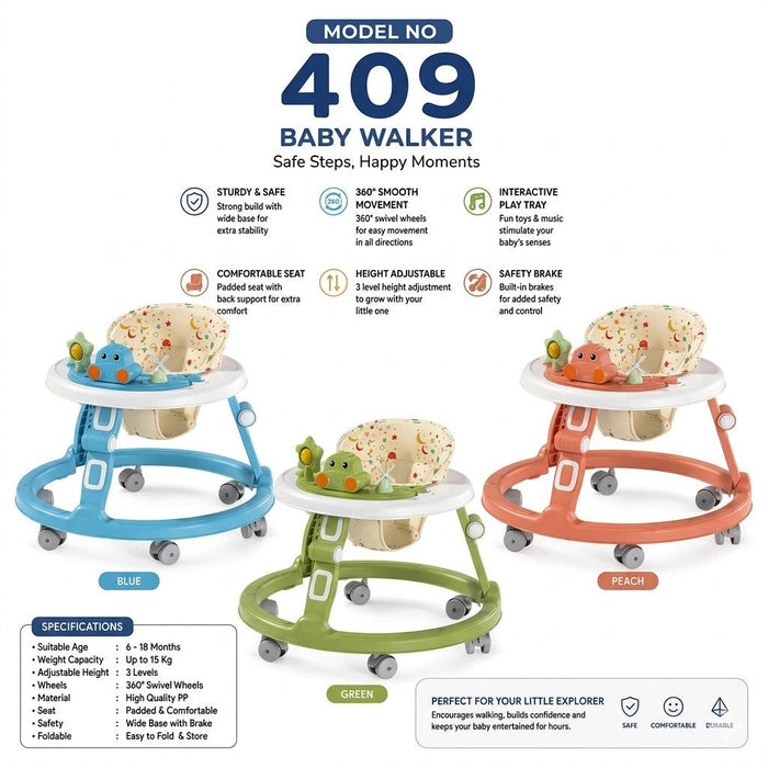 Cute Dino Musical Baby Walker