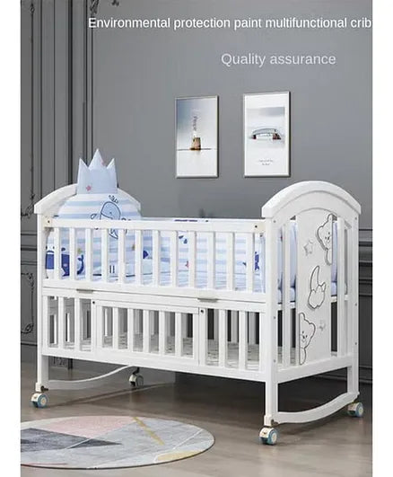 Multi-Functional White Wooden Baby Cot