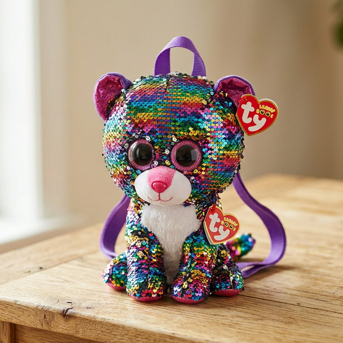 TY Sequin Leopard Dot Plush Backpack