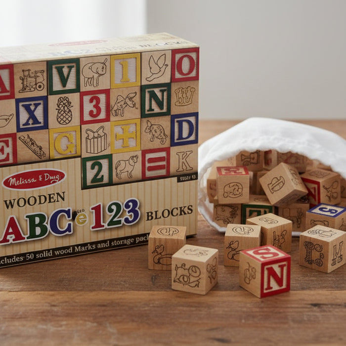 Wooden ABC & 123 Blocks Set of 50 Pieces