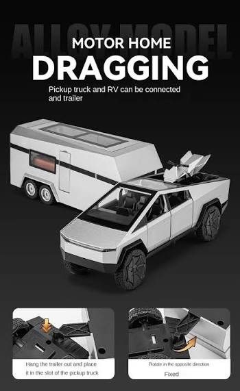 Diecast Tesla Pickup Truck with RV Trailer