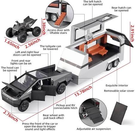 Diecast Tesla Pickup Truck with RV Trailer
