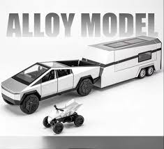 Diecast Tesla Pickup Truck with RV Trailer