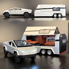Diecast Tesla Pickup Truck with RV Trailer