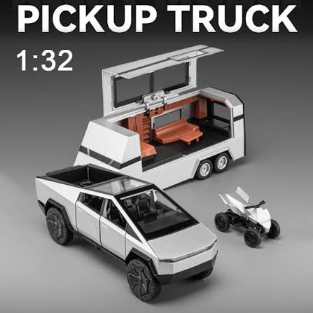Diecast Tesla Pickup Truck with RV Trailer