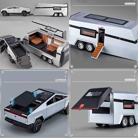 Diecast Tesla Pickup Truck with RV Trailer